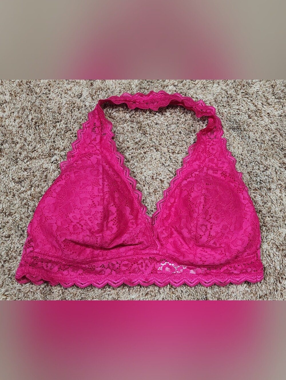 Auden Lace Halter Bralette - Fuchsia Pink Medium
